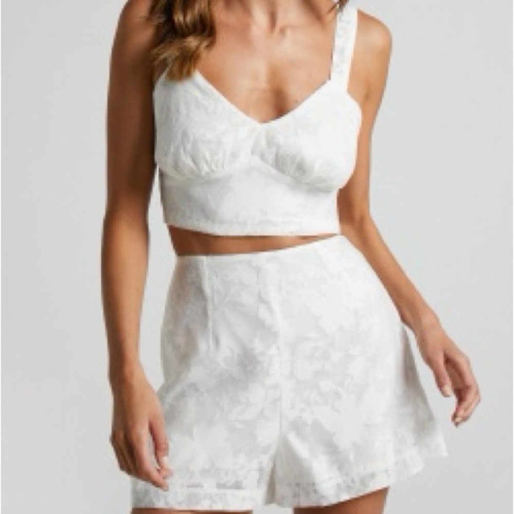 NWT Showpo Jammae Two Piece Set - Bustier Crop Top & White Shorts Set in White